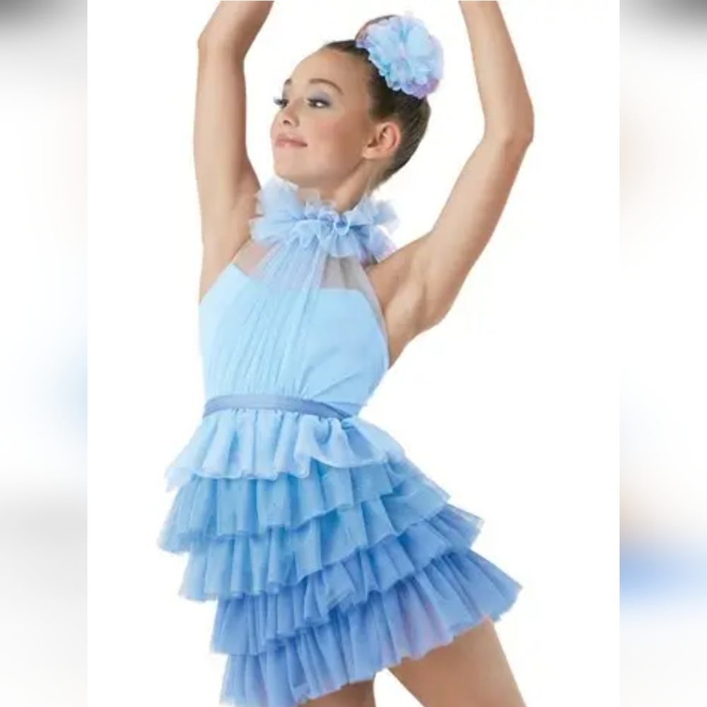 Weissman Sky Blue Ruffled Tulle Dance Dress